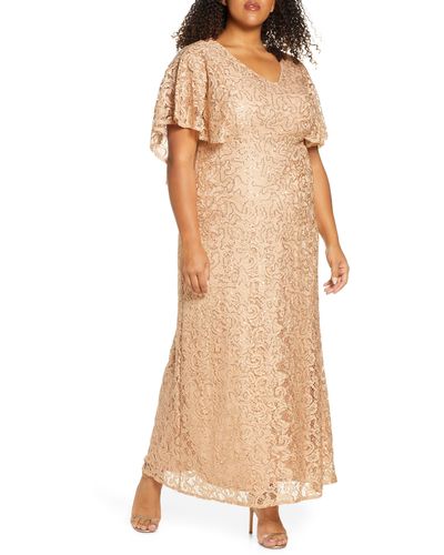 Kiyonna Celestial Cape Sleeve Lace Gown - Natural