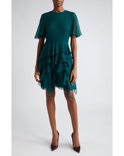 Jason Wu Asymmetric Ruffle Detail Silk Chiffon Dress - Green