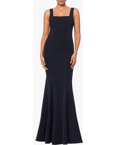 Betsy & Adam Square Neck Mermaid Gown - Blue