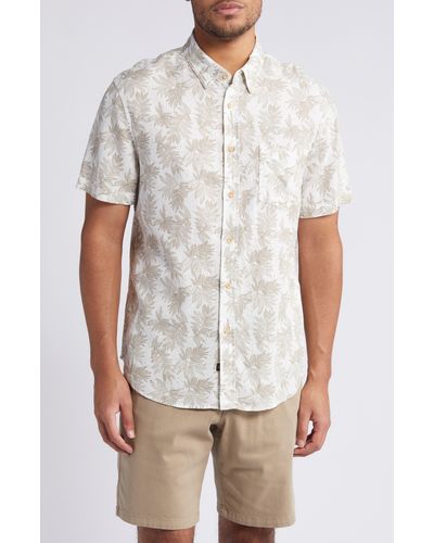 Rails Carson Leaf Print Short Sleeve Linen Blend Button-up Shirt - White