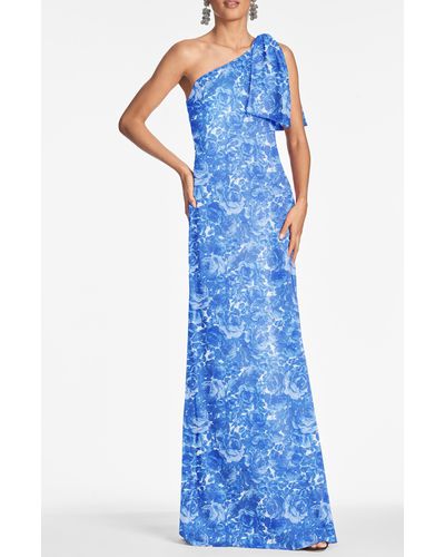 Sachin & Babi Chelsea Bow One-shoulder Gown - Blue