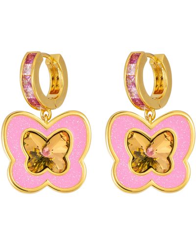 July Child Rosa Butterfly Drop huggie Hoop Earrings - Multicolor
