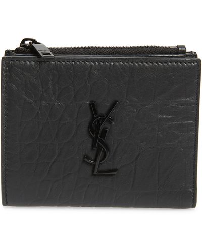 Saint Laurent Ysl Textured Leather Bifold Wallet - Black