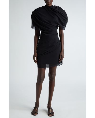 Jacquemus La Robe Castagna Draped Mousseline Dress - Black