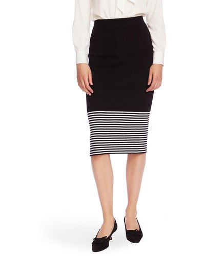 Court & Rowe Stripe Hem Cotton & Wool Blend Knit Pencil Skirt - Black
