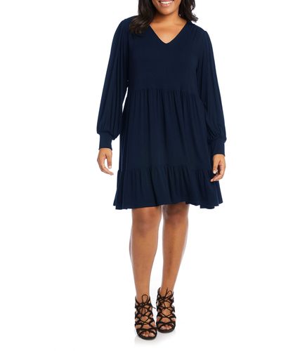 Karen Kane Tiered Long Sleeve Dress - Blue