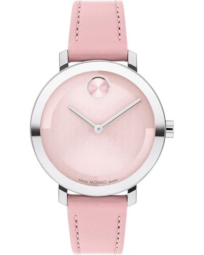 Movado Bold Evolution 2.0 Leather Strap Watch - Pink