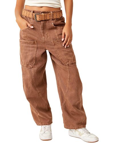 Free People New School Relaxed Straight Leg Cargo Jeans - Brown