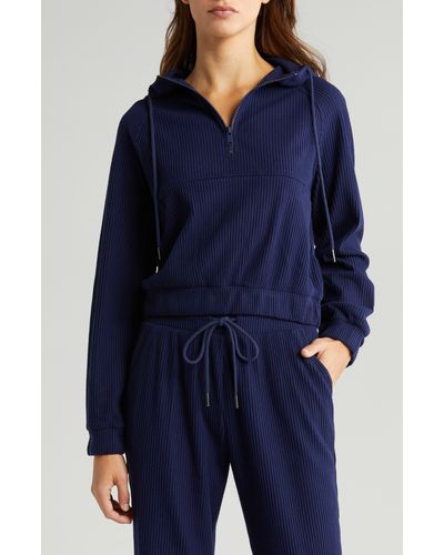 Zella Cozy Rib Half Zip Hoodie - Blue