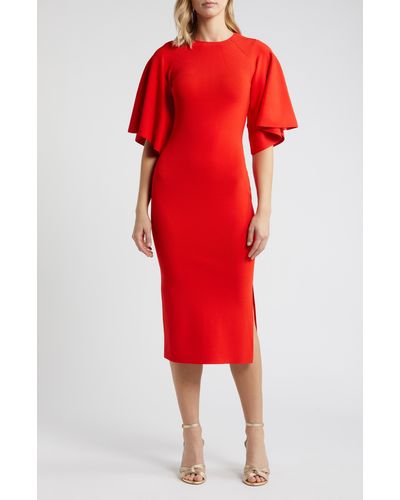 Ted Baker Lounia Fluted Sleeve Body-con Sweater Dress - Red