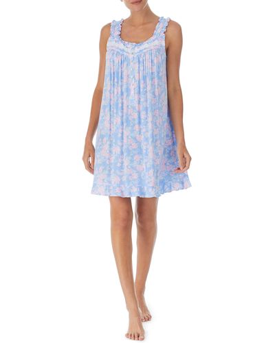 Eileen West Floral Print Jersey Chemise - Blue