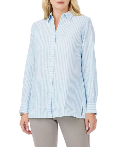 Foxcroft Jordan Stripe Linen Button-up Shirt - Blue
