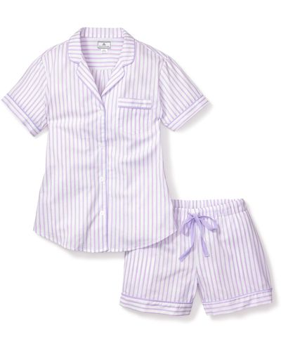Petite Plume Ticking Stripe Cotton Short Pajamas - Purple