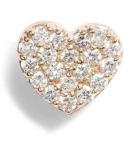 Anzie Pavé Diamond Single Heart Stud Earring - White