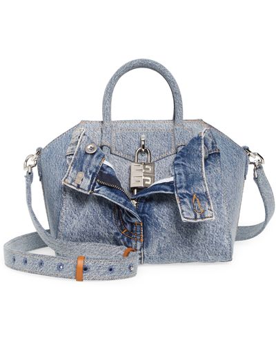Givenchy Mini Antigona Lock Jeans Handbag - Blue