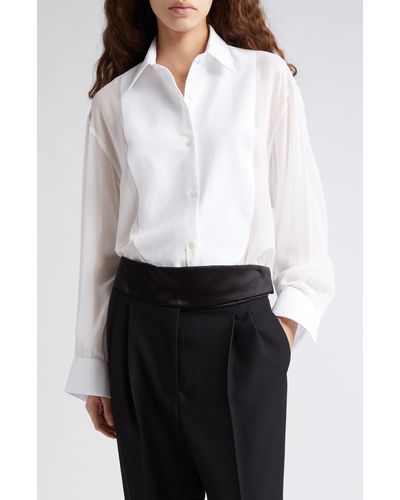 Stella McCartney Oversize Organic Cotton Poplin & Silk Chiffon Tuxedo Shirt - White