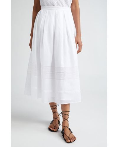Max Mara Studio Lace Inset Pleated Ramie Midi Skirt - White