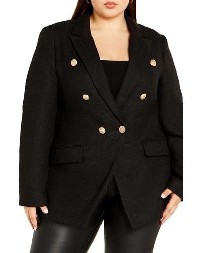 City Chic Elly Double Breasted Blazer - Black
