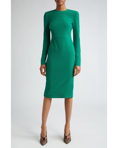 Victoria Beckham Long Sleeve Wool Blend Jersey Sheath Dress - Green