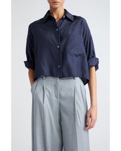 Twp Next Ex Crop Silk Button-up Shirt - Blue