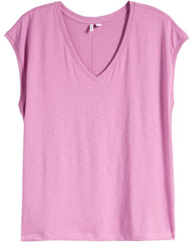 Nordstrom Sleeveless V-neck Cotton T-shirt - Pink