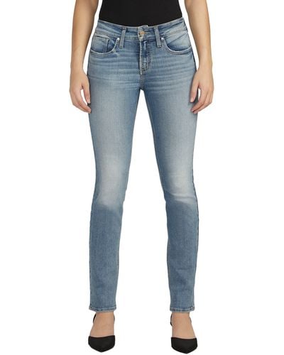 Silver Jeans Co. Suki Curvy Mid Rise Slim Straight Leg Jeans - Blue