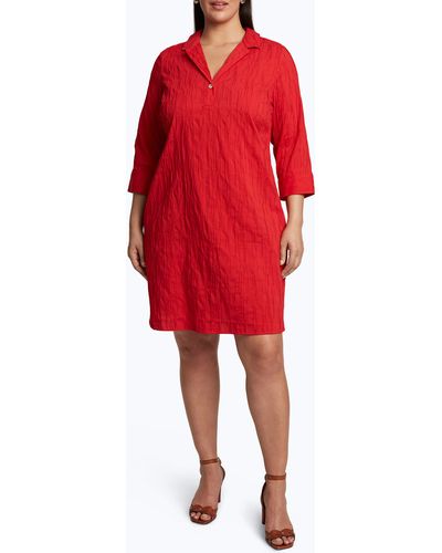 Foxcroft Sloane Crinkle Texture Cotton Blend Dress - Red
