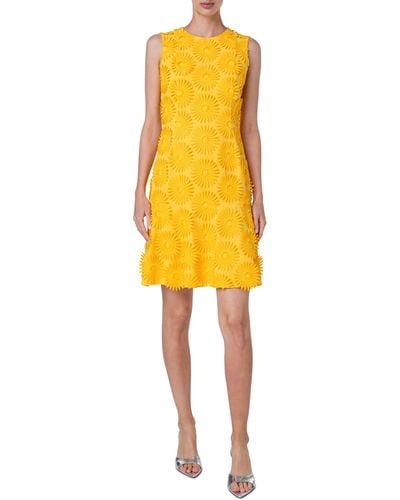Akris Punto Hello Shine Embroidered Floral Appliqué Cotton Sheath Dress At Nordstrom - Yellow