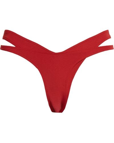 Mugler Double Strap Thong Bikini Bottoms - Red