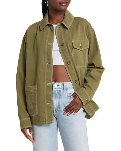 TOPSHOP Cotton Workwear Shirt Jacket - Green
