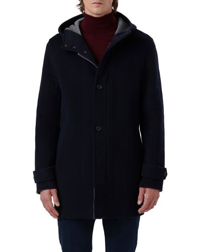 Bugatchi Water Resistant Wool & Cashmere Hooded Duffle Coat - Blue