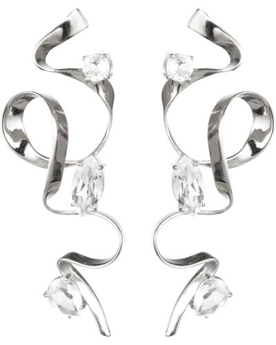 Sterling King Crystal Ribbon Drop Earrings - White