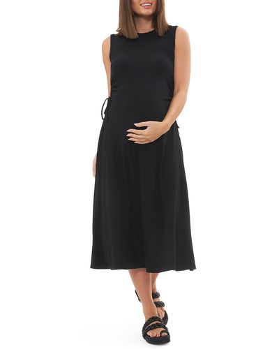 Ripe Maternity Carol Cutout Rib Midi A-line Maternity Dress - Black