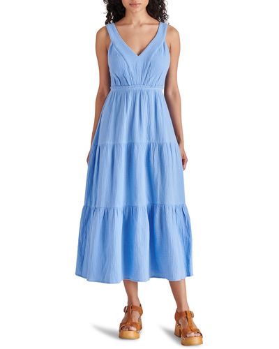Steve Madden Amira Tiered Cotton Midi Dress - Blue