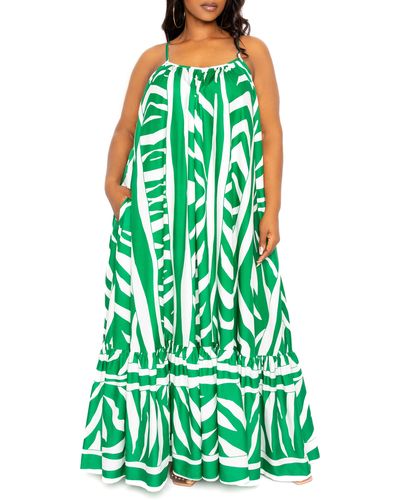 Buxom Couture Animal Print Maxi Dress - Green