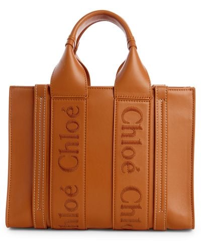 Chloé Small Woody Leather Tote - Orange