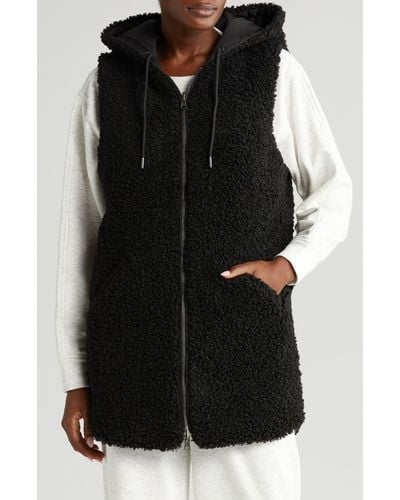 Zella Cozy Insulated Hooded Faux Shearling Reversible Vest - Black