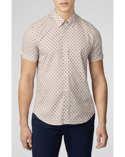 Ben Sherman Deco Print Short Sleeve Button-down Shirt - White