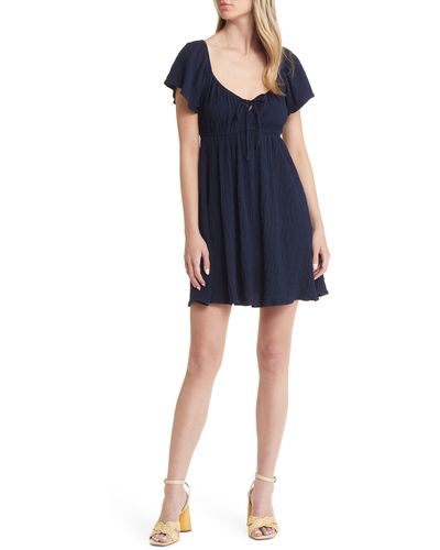 All In Favor Textured Tie Front Dress In At Nordstrom, Size Small - Blue