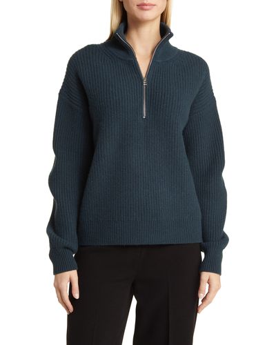 Nordstrom Half Zip Wool & Cashmere Sweater - Blue