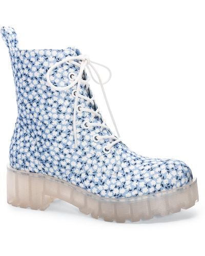 Dirty Laundry Mazzy Floral Platform Combat Boot - Blue