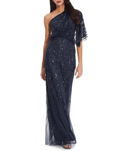 Adrianna Papell Sequin One-shoulder Gown - Blue
