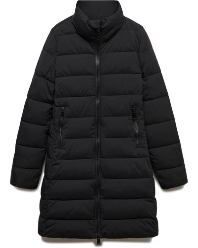 Mango Quilted Water Repellent Hooded Puffer Coat - Black