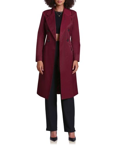 Avec Les Filles Stretch Cotton Blend Belted Trench Coat - Red