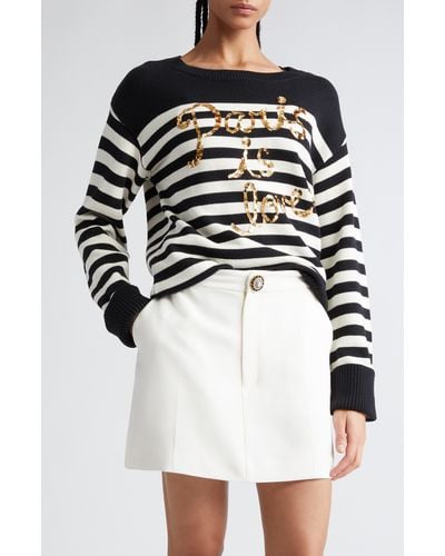 Cinq À Sept Paris Is Love Sequin Stripe Cotton Blend Sweater - White