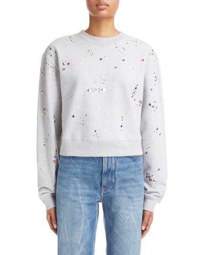 Rabanne Crystal Detail Cotton French Terry Sweatshirt - Blue
