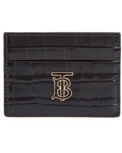 Burberry Tb Monogram Croc Embossed Leather Card Case - Black