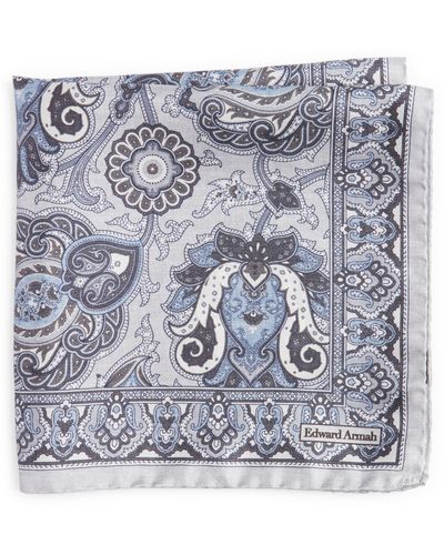Edward Armah Persian Print Silk Pocket Square - Gray
