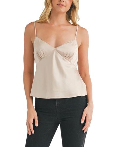 All In Favor Lace Trim Satin Camisole In At Nordstrom, Size Small - Black