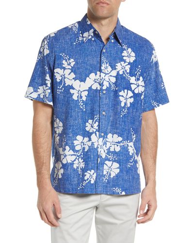 Reyn Spooner 50th State Floral Print Short Sleeve Button-up Shirt - Blue